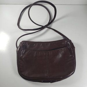 Vintage Sarne Brown Leather Sarne Crossbody Purse Zipper Closure